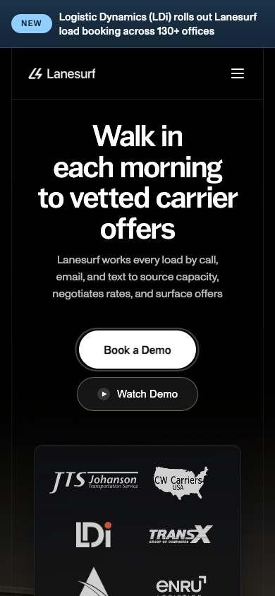 Lanesurf home page on a phone