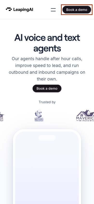 Leaping AI home page on a phone
