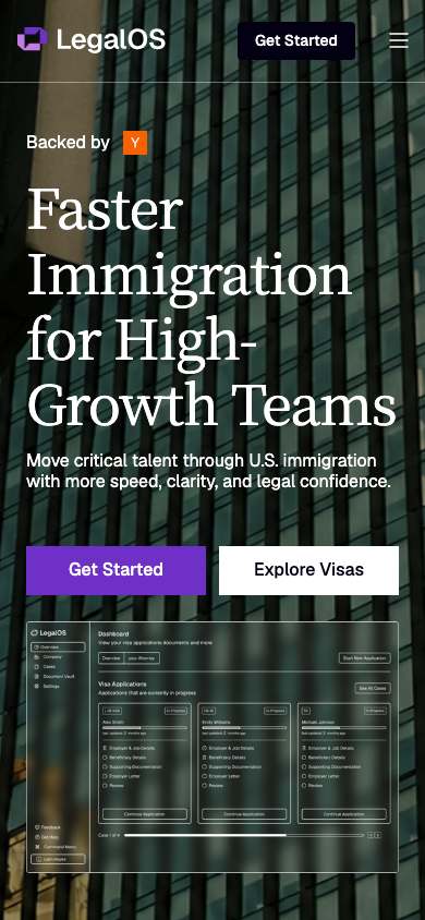 LegalOS home page on a phone