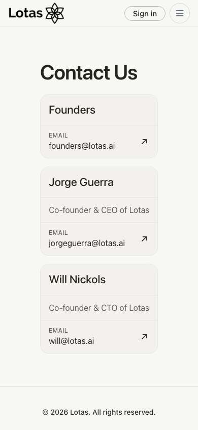 Lotas home page on a phone