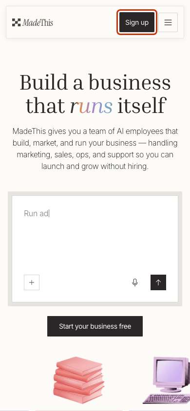 MadeThis home page on a phone