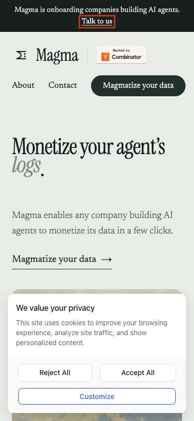 Magma home page on a phone