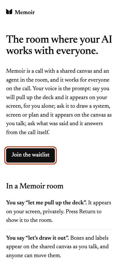 Memoir home page on a phone
