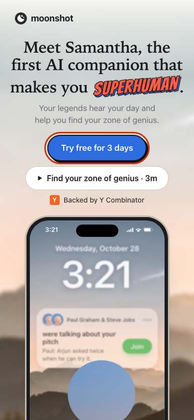 Moonshot home page on a phone