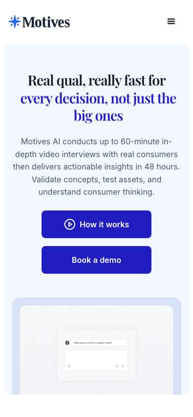 Motives home page on a phone