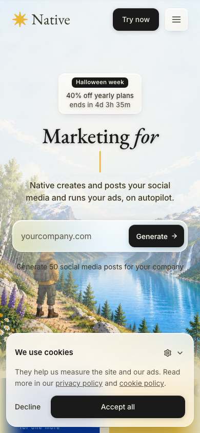 Native home page on a phone