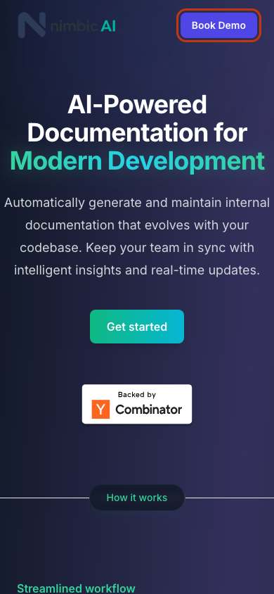 Nimbic AI home page on a phone