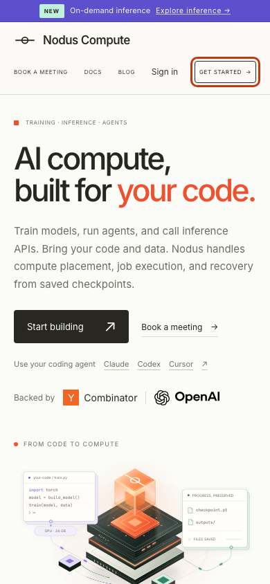 Nodus Compute home page on a phone