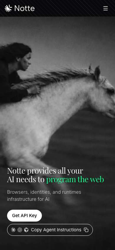 Notte home page on a phone