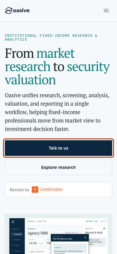 Oasive home page on a phone