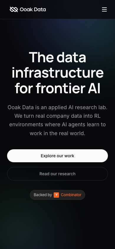 Ooak Data home page on a phone