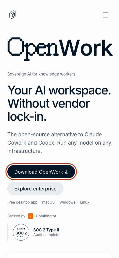 OpenWork home page on a phone