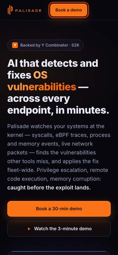Palisade home page on a phone