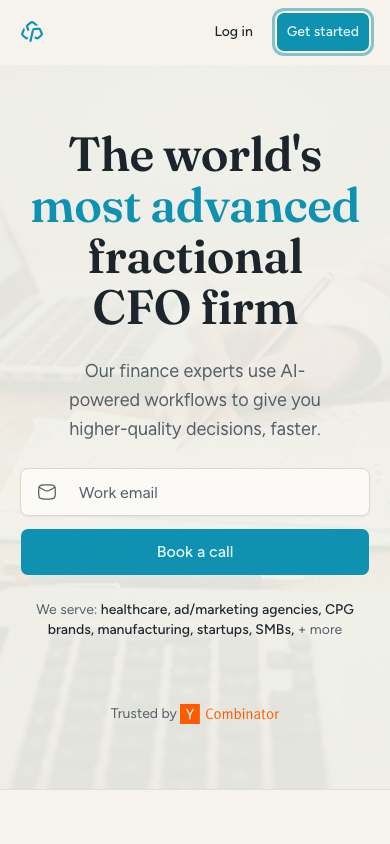 Palus Finance home page on a phone