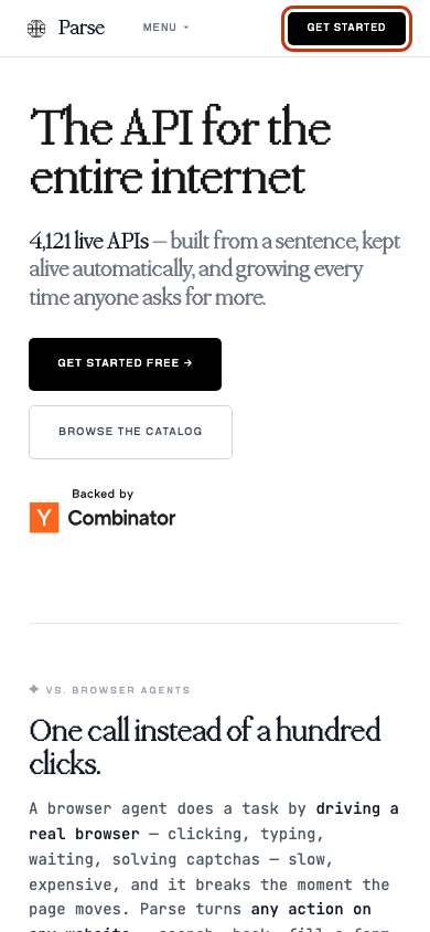 Parse home page on a phone