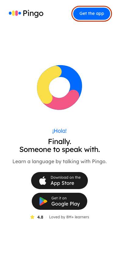 Pingo home page on a phone