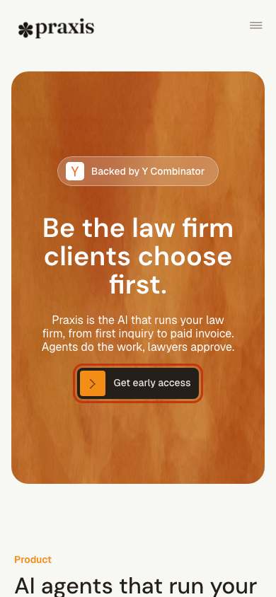 Praxis home page on a phone