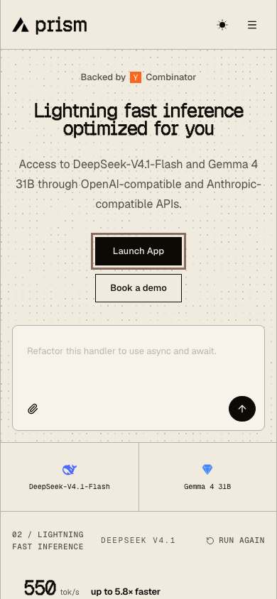 Prism home page on a phone