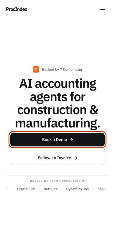 ProcIndex home page on a phone
