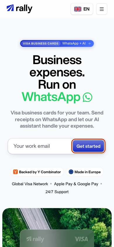Rally home page on a phone