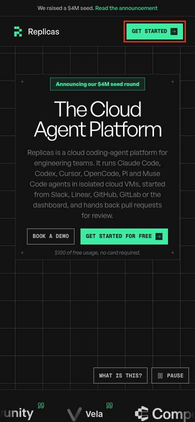 Replicas home page on a phone