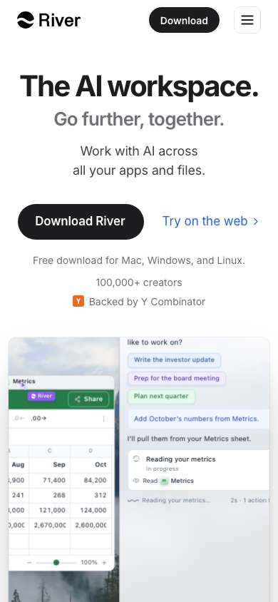 River home page on a phone