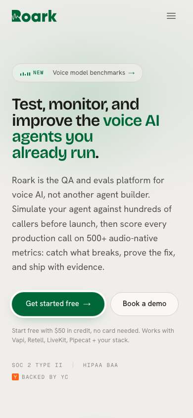 Roark home page on a phone