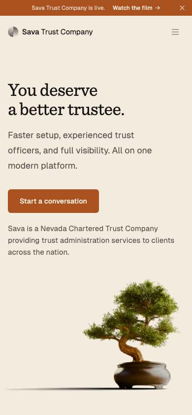 Sava Trust Company home page on a phone