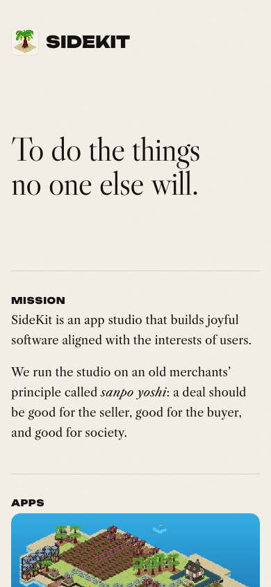 SideKit home page on a phone