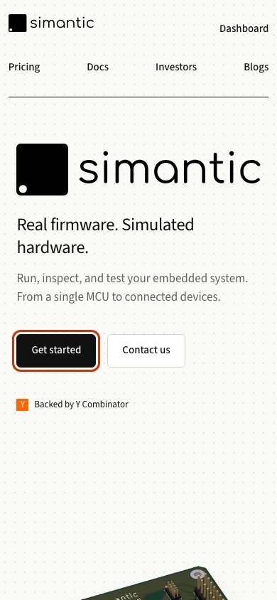 Simantic home page on a phone