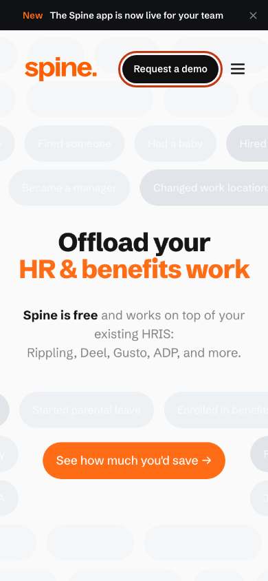 Spine home page on a phone
