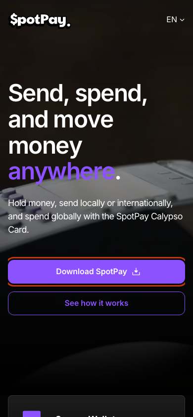 SpotPay home page on a phone