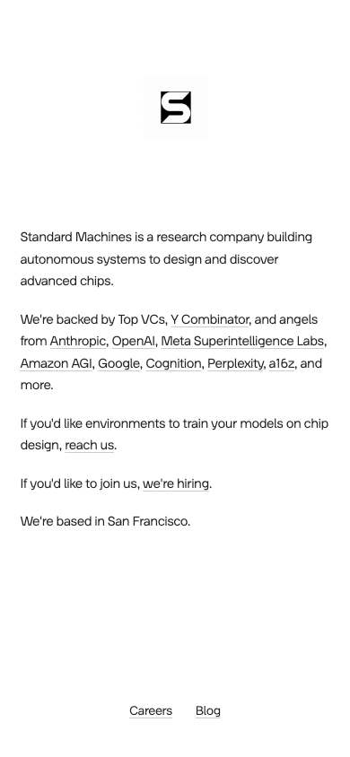 Standard Machines home page on a phone