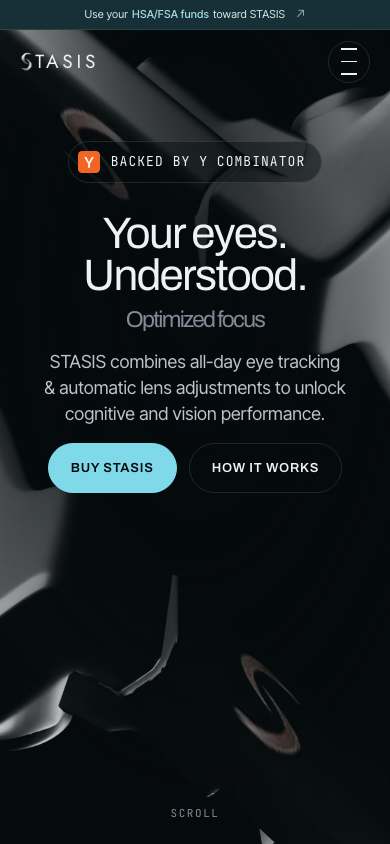 STASIS home page on a phone