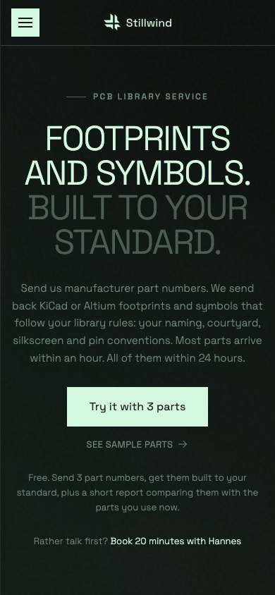 Stillwind home page on a phone