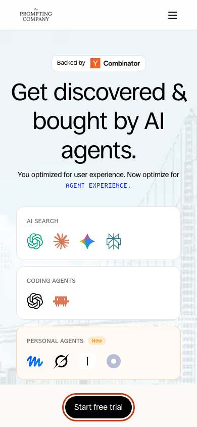 The Prompting Company home page on a phone