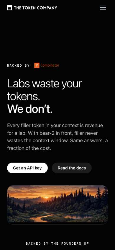 The Token Company home page on a phone