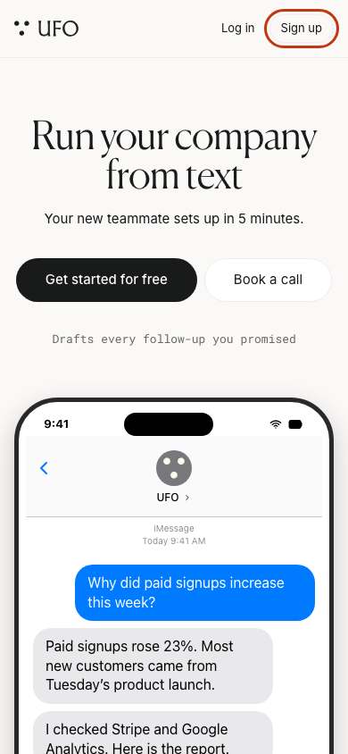 UFO.ai home page on a phone