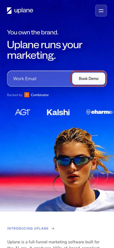 Uplane home page on a phone