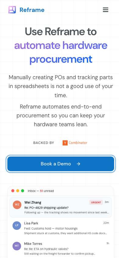 Reframe home page on a phone