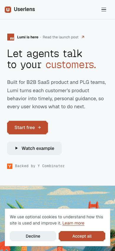 Userlens home page on a phone