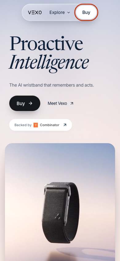 Vexo home page on a phone