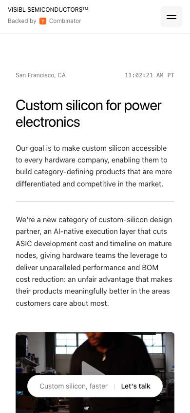 Visibl Semiconductors home page on a phone