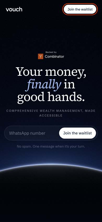 Vouch home page on a phone
