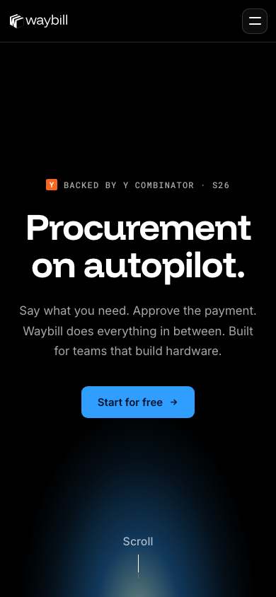 Waybill home page on a phone