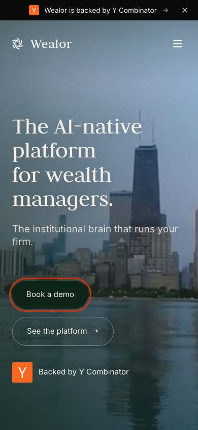 Wealor home page on a phone