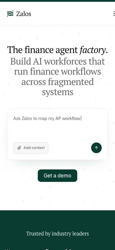 Zalos home page on a phone