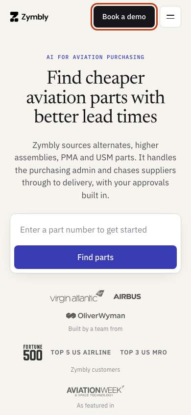 Zymbly home page on a phone